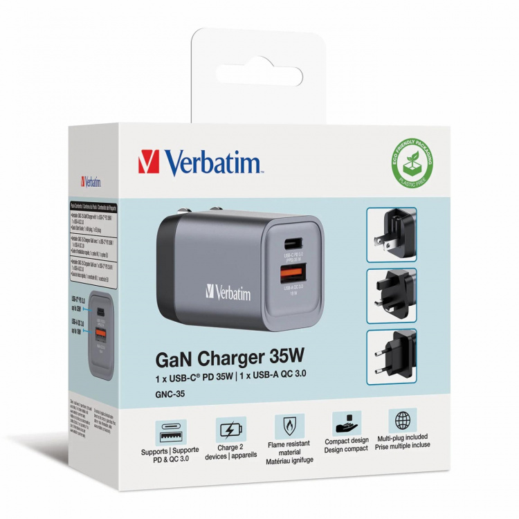 Verbatim GNC-35 GaN Charger 35W with 1 x USB-C® PD 35W Verbatim GNC-35 GaN Charger 35W with 1 x USB-C® PD 35W