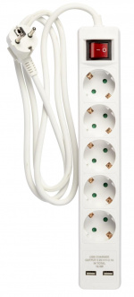 Nordic Quality 5-vägskontakt jordad, 2xUSB-A (3x1,5mm²), 1,5m