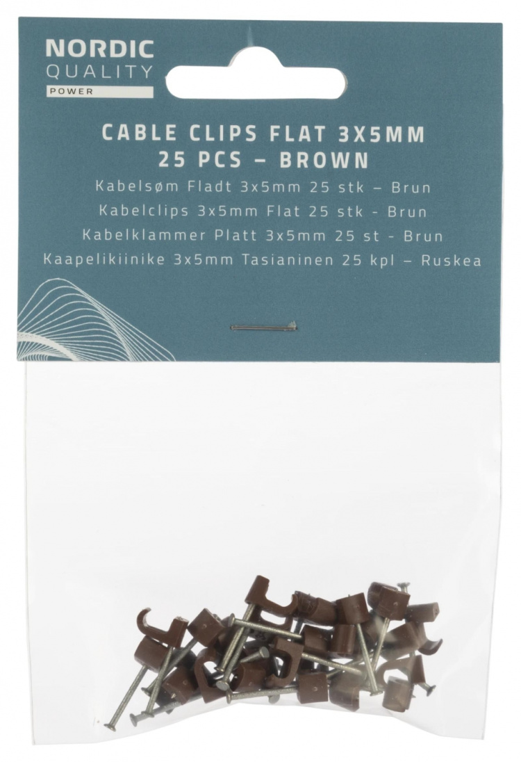 Nordic Quality Kabelklipps 3x5mm, Brun, 25 st