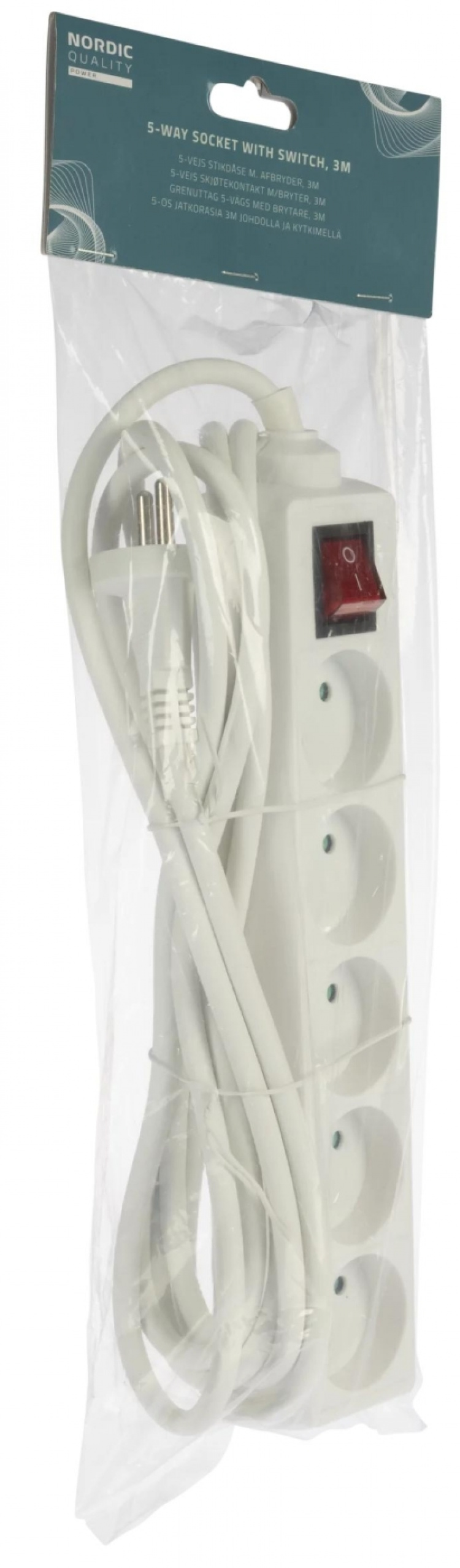 Nordic Quality 5-vägs kontakt m/brytare (D), 3m