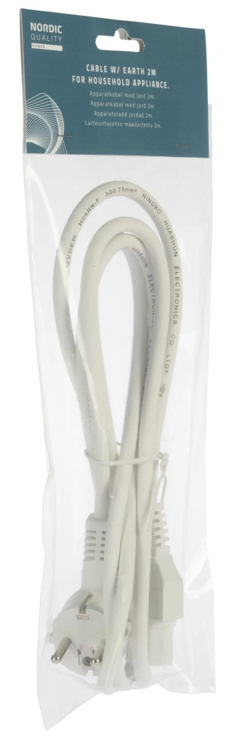 NORDIC QUALITY C15 strømkabel, 2 m, hvit