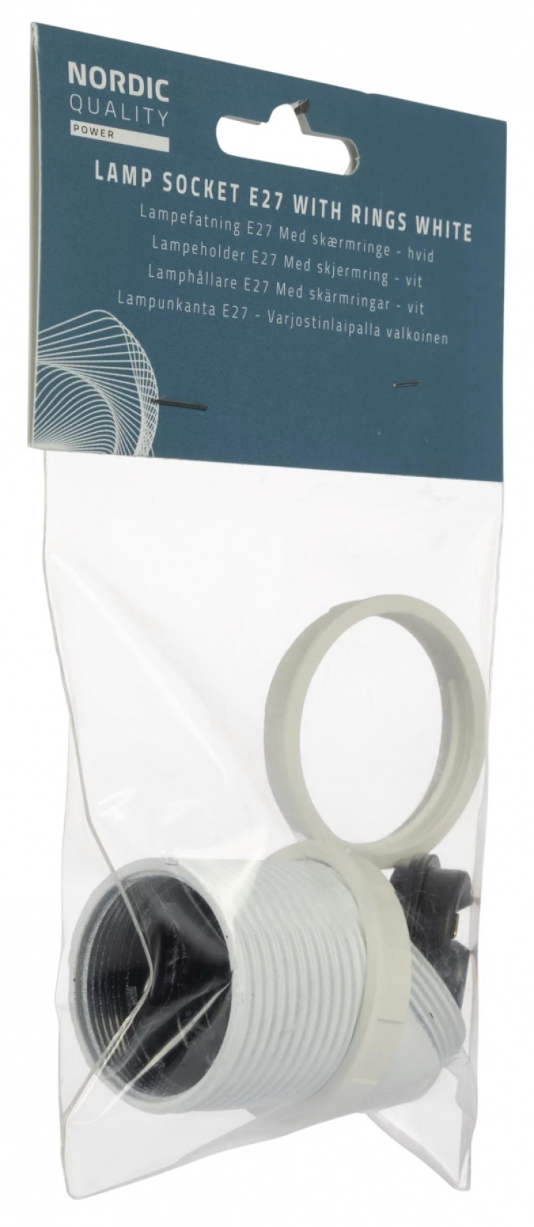 Nordic Quality Lampsockel E27 med lampskärmsring, Vit