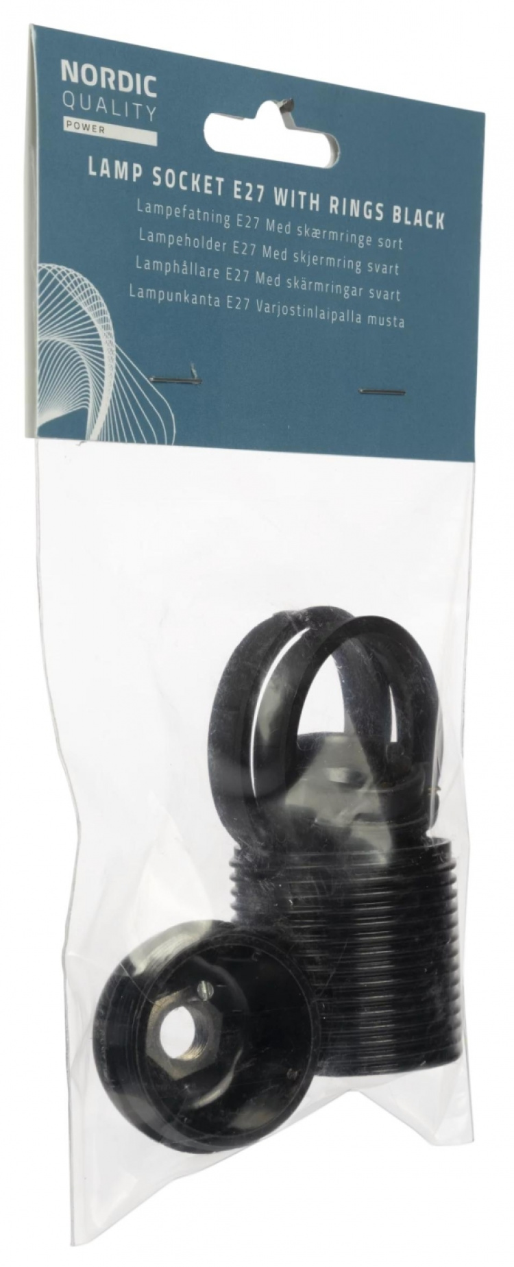 Nordic Quality Lampsockel E27 med lampskärmsring, Svart
