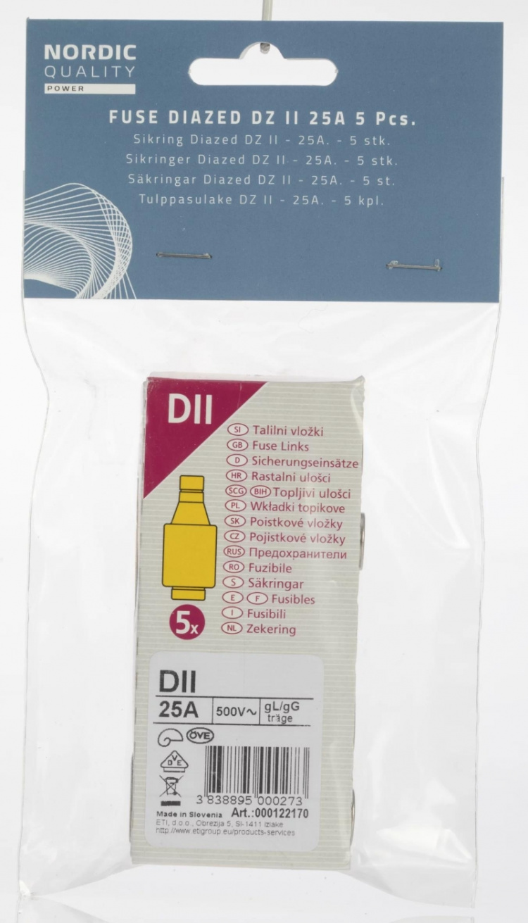 NORDIC QUALITY Sikring Diazed DZ II 25A 5 stk