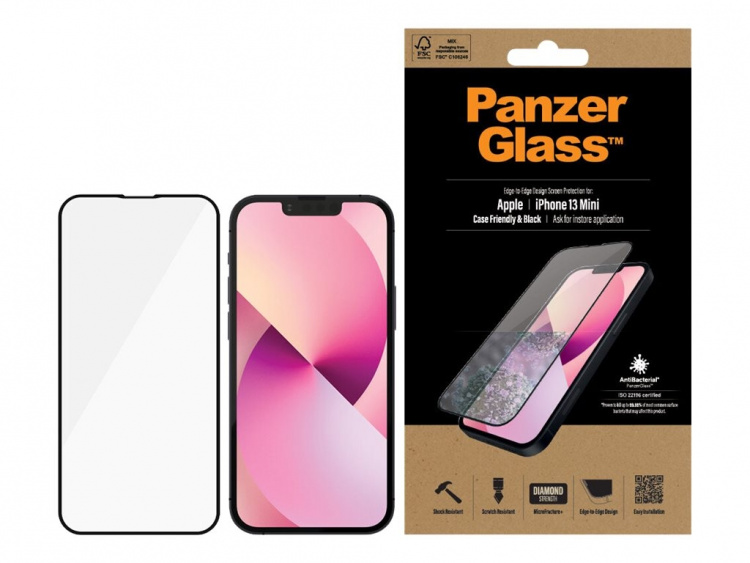 PanzerGlass skjermbeskytter svart gjennomsiktig Apple iPhone 13 mini PanzerGlass skjermbeskytter svart gjennomsiktig Apple iPhone 13 mini