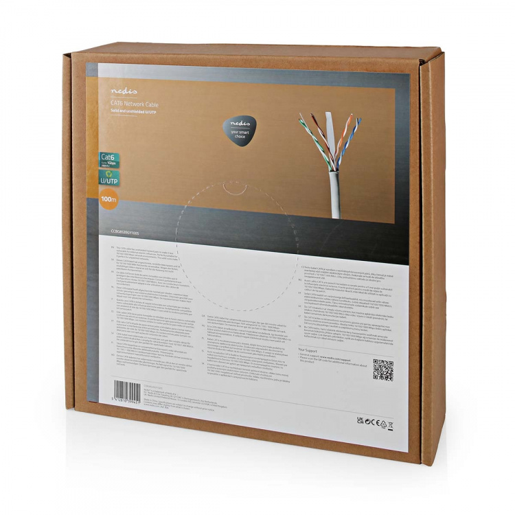 Nedis Nettverkskabelen Roll | CAT6 | Fast | U/UTP | CCA | 100.0 m | Innendørs | Rund | PVC | Grå | Trekkboks Nedis Nettverkskabelen Roll | CAT6 | Fast | U/UTP | CCA | 100.0 m | Innendørs | Rund | PVC | Grå | Trekkboks