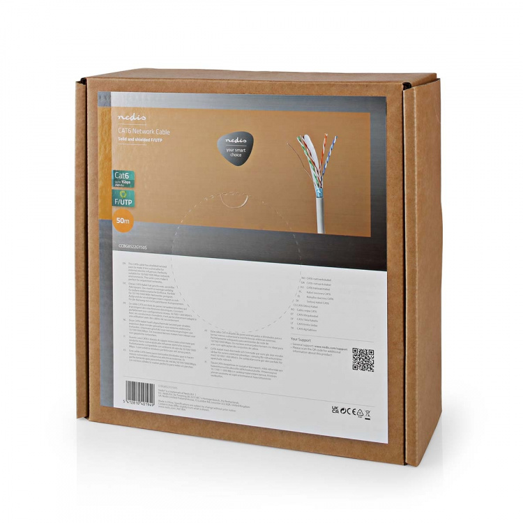 Nedis Nettverkskabelen Roll | CAT6 | Fast | F/UTP | CCA | 50.0 m | Innendørs | Rund | PVC | Grå | Trekkboks