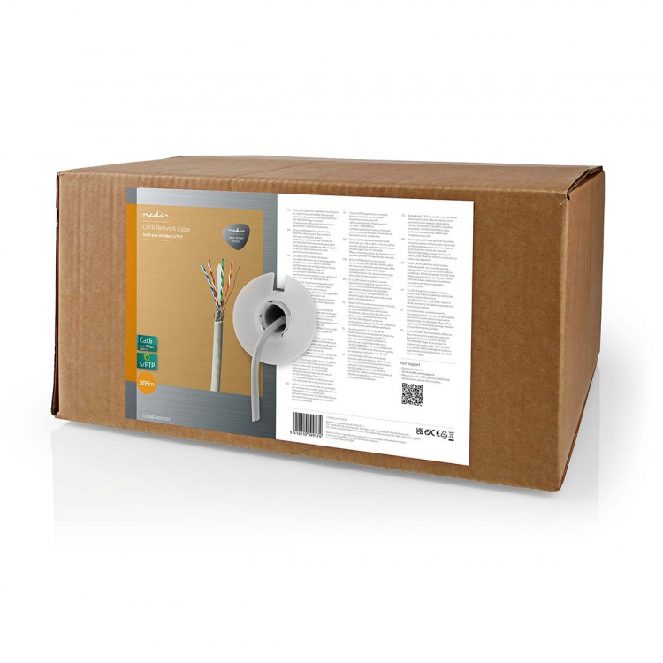Nedis Nettverkskabelen Roll | CAT6 | Strandet | S/FTP | CCA | 305.0 m | Innendørs | Rund | PVC | Grå | Trekkboks Nedis Nettverkskabelen Roll | CAT6 | Strandet | S/FTP | CCA | 305.0 m | Innendørs | Rund | PVC | Grå | Trekkboks