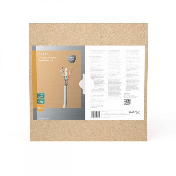 Nedis Nettverkskabelen Roll | CAT6 | Fast | S/FTP | CCA | 305.0 m | Innendørs | Rund | PVC | Grå | Trekkboks Nedis Nettverkskabelen Roll | CAT6 | Fast | S/FTP | CCA | 305.0 m | Innendørs | Rund | PVC | Grå | Trekkboks