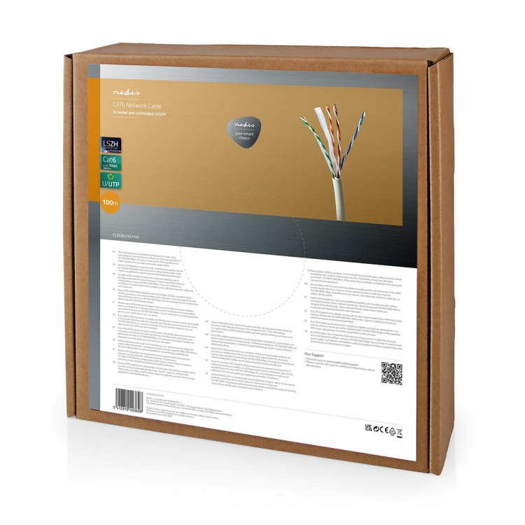Nedis Nettverkskabelen Roll | CAT6 | Strandet | U/UTP | Bare kobber | 100.0 m | Innendørs | Rund | LSZH | Grå | Trekkboks