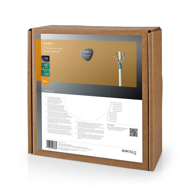 Nedis Nettverkskabelen Roll | CAT6 | Fast | F/UTP | Bare kobber | 50.0 m | Innendørs | Rund | LSZH | Grå | Trekkboks Nedis Nettverkskabelen Roll | CAT6 | Fast | F/UTP | Bare kobber | 50.0 m | Innendørs | Rund | LSZH | Grå | Trekkboks