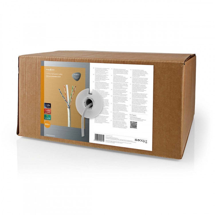 Nedis Nettverkskabelen Roll | CAT6a | Fast | U/UTP | Kobber | 305.0 m | Innendørs | Rund | LSZH | Grå | Trekkboks