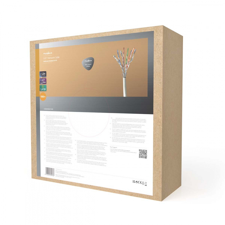 Nedis Nettverkskabelen Roll | CAT7 | Fast | S/FTP | Kobber | 100.0 m | Innendørs | Rund | LSZH | Grå | Gaveeske Nedis Nettverkskabelen Roll | CAT7 | Fast | S/FTP | Kobber | 100.0 m | Innendørs | Rund | LSZH | Grå | Gaveeske