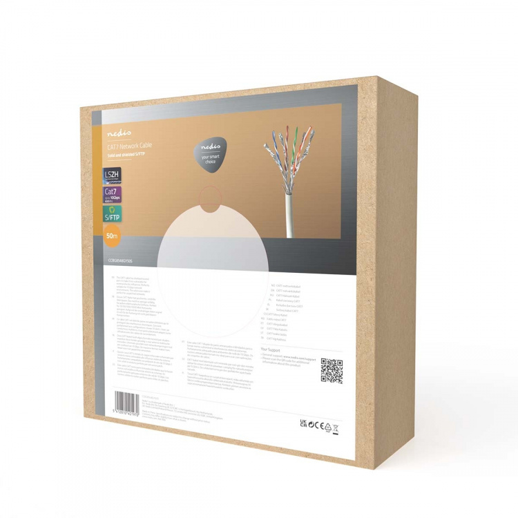 Nedis Nettverkskabelen Roll | CAT7 | Fast | S/FTP | Kobber | 50.0 m | Innendørs | Rund | LSZH | Grå | Trekkboks
