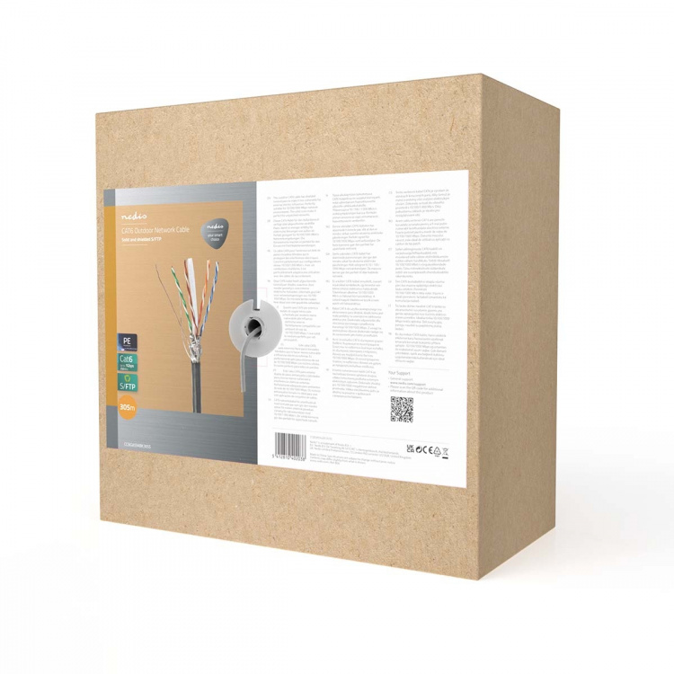 Nedis Nettverkskabelen Roll | CAT6 | Fast | S/FTP | CCA | 305.0 m | Utendørs | Rund | PE | Sort | Trekkboks