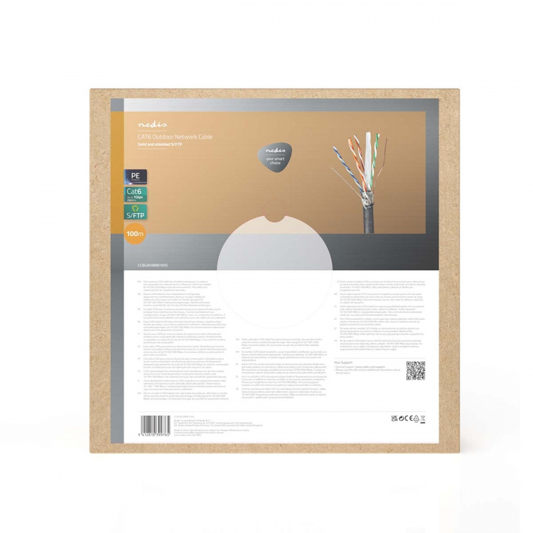 Nedis Nettverkskabelen Roll | CAT6 | Fast | S/FTP | Kobber | 100.0 m | Utendørs | Rund | PE | Sort | Trekkboks Nedis Nettverkskabelen Roll | CAT6 | Fast | S/FTP | Kobber | 100.0 m | Utendørs | Rund | PE | Sort | Trekkboks