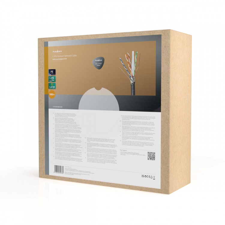 Nedis Nettverkskabelen Roll | CAT6 | Fast | S/FTP | Kobber | 100.0 m | Utendørs | Rund | PE | Sort | Trekkboks Nedis Nettverkskabelen Roll | CAT6 | Fast | S/FTP | Kobber | 100.0 m | Utendørs | Rund | PE | Sort | Trekkboks