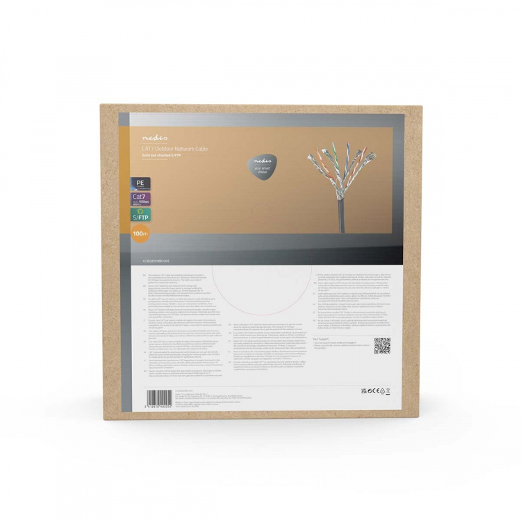 Nedis Nettverkskabelen Roll | CAT7 | Fast | S/FTP | Kobber | 100.0 m | Utendørs | Rund | PE | Sort | Trekkboks