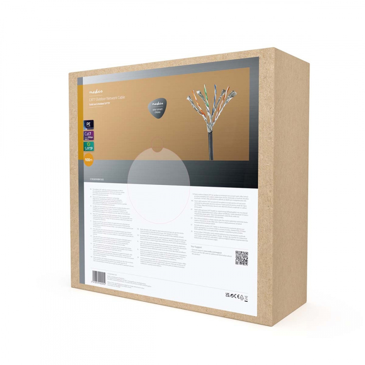 Nedis Nettverkskabelen Roll | CAT7 | Fast | S/FTP | Kobber | 100.0 m | Utendørs | Rund | PE | Sort | Trekkboks