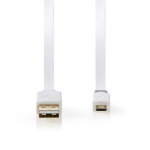 Nedis USB-kabel | USB 2.0 | USB-A Han | USB Micro-B Han | 480 Mbps | Gull belagt | 1.00 m | Flatt | PVC | Hvit | Plastpose