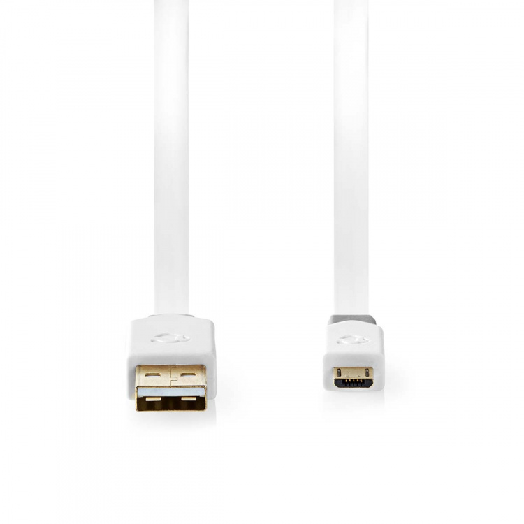 Nedis USB-kabel | USB 2.0 | USB-A Han | USB Micro-B Han | 480 Mbps | Gull belagt | 1.00 m | Flatt | PVC | Hvit | Vindus boks