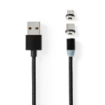 Nedis USB-kabel | USB 2.0 | USB-A Han | USB Micro-B Han / USB-C™ Hann | 10 W | No Data Transfer | Nikkel belagt | 2.00 m | Rund | Nylon | Sort | Boks