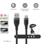Nedis USB-kabel | USB 2.0 | USB-A Han | USB-C™ Hann | 15 W | 480 Mbps | Nikkel belagt | 1.50 m | Rund | Silikon | Sort | Boks
