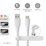 Nedis USB-kabel | USB 2.0 | USB-A Han | USB-C™ Hann | 15 W | 480 Mbps | Nikkel belagt | 1.50 m | Rund | Silikon | Hvit | Boks