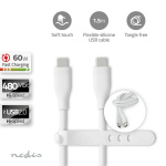 Nedis USB-kabel | USB 2.0 | USB-C™ Hann | USB-C™ Hann | 60 W | 480 Mbps | Nikkel belagt | 1.50 m | Rund | Silikon | Hvit | Boks