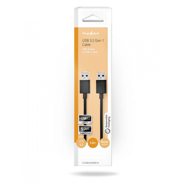 Nedis USB-kabel | USB 3.2 Gen 1 | USB-A Han | USB-A Han | 5 Gbps | Nikkel belagt | 1.00 m | Rund | PVC | Sort | Boks