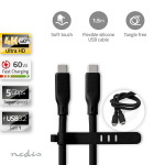 Nedis USB-kabel | USB 3.2 Gen 1 | USB-C™ Hann | USB-C™ Hann | 60 W | 4K@30Hz | 5 Gbps | Nikkel belagt | 1.50 m | Rund | Silikon | Sort | Boks