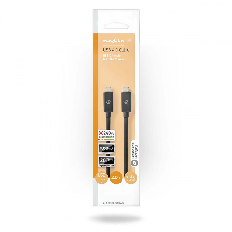 Nedis USB-kabel | USB 4.0 Gen 2x2 | USB-C™ Hann | USB-C™ Hann | 240 W | 8K@60Hz | 20 Gbps | Nikkel belagt | 2.00 m | Rund | PVC | Sort | Boks Nedis USB-kabel | USB 4.0 Gen 2x2 | USB-C™ Hann | USB-C™ Hann | 240 W | 8K@60Hz | 20 Gbps | Nikkel belagt | 2.00 m | Rund | PVC | Sort | Boks