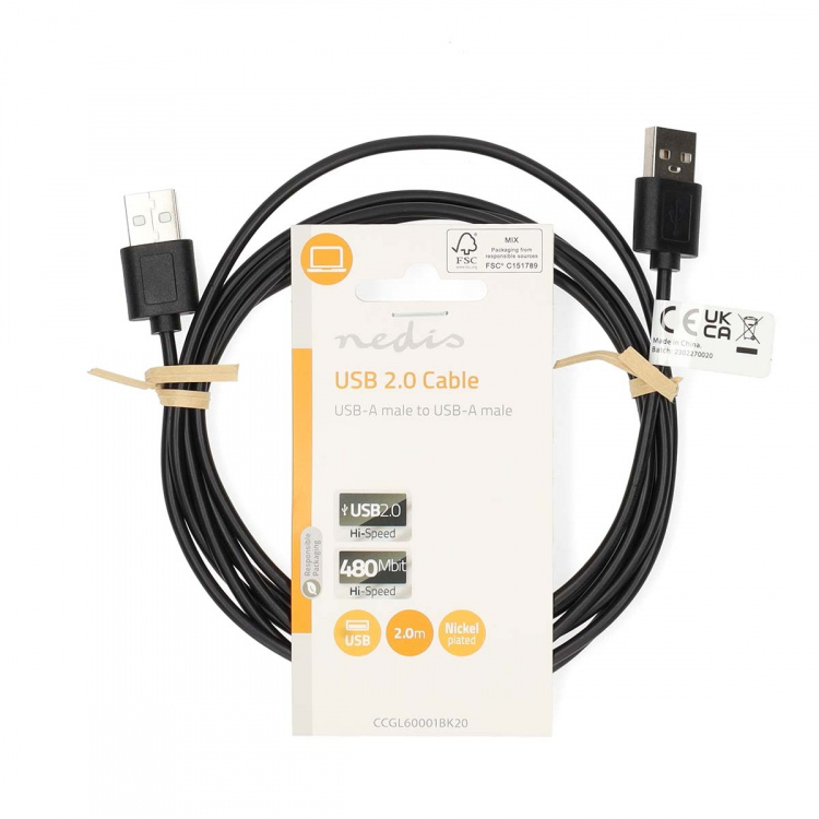 Nedis USB-kabel | USB 2.0 | USB-A Han | USB-A Han | 480 Mbps | Nikkel belagt | 2.00 m | Rund | PVC | Sort | Label Nedis USB-kabel | USB 2.0 | USB-A Han | USB-A Han | 480 Mbps | Nikkel belagt | 2.00 m | Rund | PVC | Sort | Label
