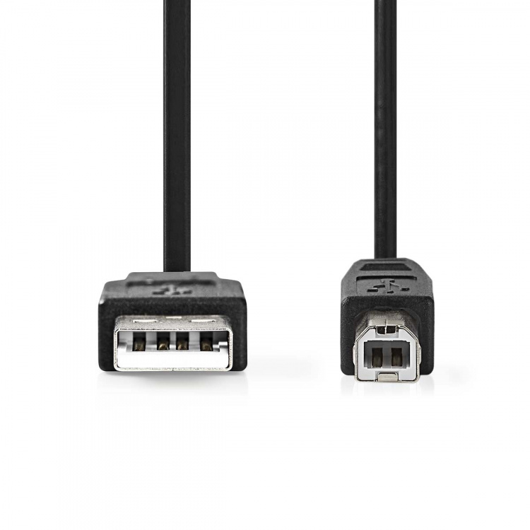 Nedis USB-kabel | USB 2.0 | USB-A Han | USB-B Han | 10 W | 480 Mbps | Nikkel belagt | 2.00 m | Rund | PVC | Sort | Label