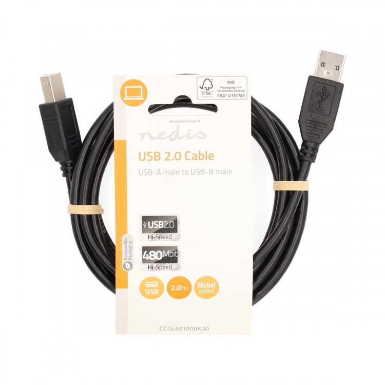 Nedis USB-kabel | USB 2.0 | USB-A Han | USB-B Han | 10 W | 480 Mbps | Nikkel belagt | 2.00 m | Rund | PVC | Sort | Label Nedis USB-kabel | USB 2.0 | USB-A Han | USB-B Han | 10 W | 480 Mbps | Nikkel belagt | 2.00 m | Rund | PVC | Sort | Label