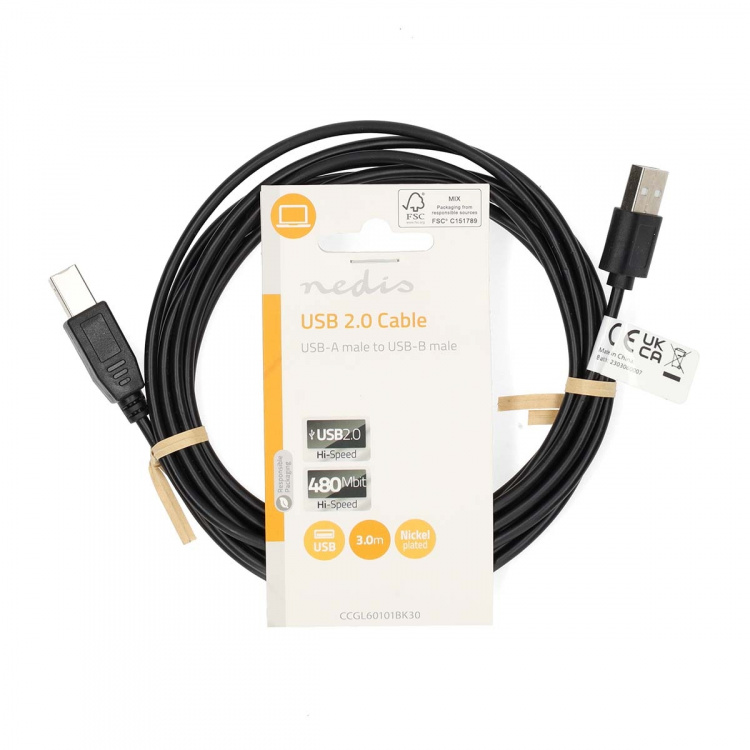 Nedis USB-kabel | USB 2.0 | USB-A Han | USB-B Han | 480 Mbps | Nikkel belagt | 3.00 m | Rund | PVC | Sort | Label Nedis USB-kabel | USB 2.0 | USB-A Han | USB-B Han | 480 Mbps | Nikkel belagt | 3.00 m | Rund | PVC | Sort | Label