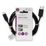 Nedis USB-kabel | USB 2.0 | USB-A Han | USB-C™ Hann | 15 W | 480 Mbps | Nikkel belagt | 2.00 m | Rund | PVC | Sort | Label