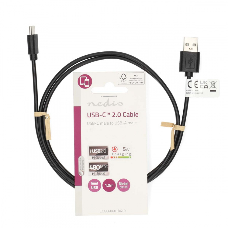 Nedis USB-kabel | USB 2.0 | USB-A Han | USB-C™ Hann | 5 W | 480 Mbps | Nikkel belagt | 1.00 m | Rund | PVC | Sort | Label Nedis USB-kabel | USB 2.0 | USB-A Han | USB-C™ Hann | 5 W | 480 Mbps | Nikkel belagt | 1.00 m | Rund | PVC | Sort | Label