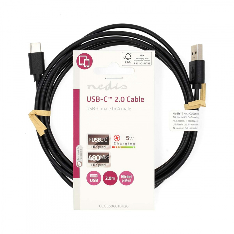 Nedis USB-kabel | USB 2.0 | USB-A Han | USB-C™ Hann | 5 W | 480 Mbps | Nikkel belagt | 2.00 m | Rund | PVC | Sort | Label Nedis USB-kabel | USB 2.0 | USB-A Han | USB-C™ Hann | 5 W | 480 Mbps | Nikkel belagt | 2.00 m | Rund | PVC | Sort | Label
