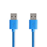 Nedis USB-kabel | USB 3.2 Gen 1 | USB-A Han | USB-A Han | 5 Gbps | Nikkel belagt | 2.00 m | Rund | PVC | Blå | Konvolutt