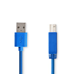 Nedis USB-kabel | USB 3.2 Gen 1 | USB-A Han | USB-B Han | 5 Gbps | Nikkel belagt | 3.00 m | Rund | PVC | Blå | Konvolutt