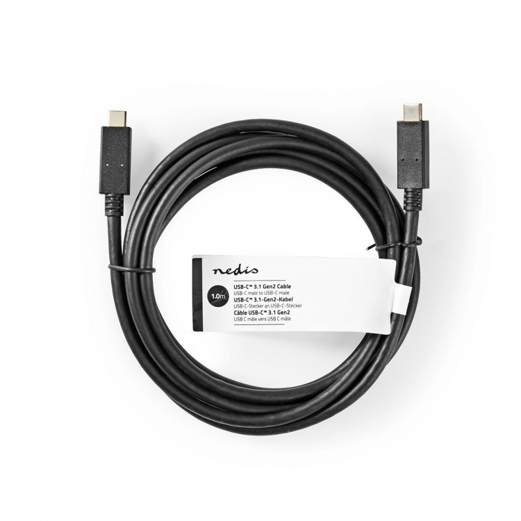 Nedis USB-kabel | USB 3.2 Gen 2 | USB-C™ Hann | USB-C™ Hann | 15 W | 10 Gbps | Nikkel belagt | 1.00 m | Rund | PVC | Sort | Stikkord Nedis USB-kabel | USB 3.2 Gen 2 | USB-C™ Hann | USB-C™ Hann | 15 W | 10 Gbps | Nikkel belagt | 1.00 m | Rund | PVC | Sort | Stikkord