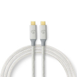 Nedis USB-kabel | USB 3.2 Gen 2x2 | USB-C™ Hann | USB-C™ Hann | 100 W | 4K@60Hz | 20 Gbps | Gull belagt | 1.00 m | Rund | Flettet / Nylon | Sølv | Deksel Vindusboks