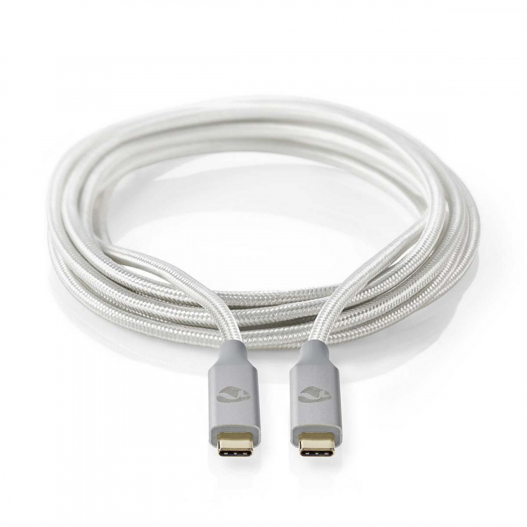 Nedis USB-kabel | USB 3.2 Gen 2x2 | USB-C™ Hann | USB-C™ Hann | 100 W | 4K@60Hz | 20 Gbps | Gull belagt | 2.00 m | Rund | Flettet / Nylon | Sølv | Deksel Vindusboks Nedis USB-kabel | USB 3.2 Gen 2x2 | USB-C™ Hann | USB-C™ Hann | 100 W | 4K@60Hz | 20 Gbps | Gull belagt | 2.00 m | Rund | Flettet / Nylon | Sølv | Deksel Vindusboks