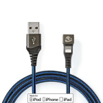 Nedis USB-kabel | USB 2.0 | Apple Lightning 8-Pinners | USB-A Han | 12 W | 480 Mbps | Nikkel belagt | 1.00 m | Rund | Flettet / Nylon | Blå / Sort | Deksel Vindusboks