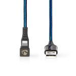 Nedis USB-kabel | USB 2.0 | Apple Lightning 8-Pinners | USB-A Han | 12 W | 480 Mbps | Nikkel belagt | 1.00 m | Rund | Flettet / Nylon | Blå / Sort | Deksel Vindusboks