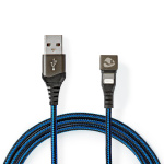 Nedis USB-kabel | USB 2.0 | Apple Lightning 8-Pinners | USB-A Han | 12 W | 480 Mbps | Nikkel belagt | 1.00 m | Rund | Flettet / Nylon | Blå / Sort | Deksel Vindusboks