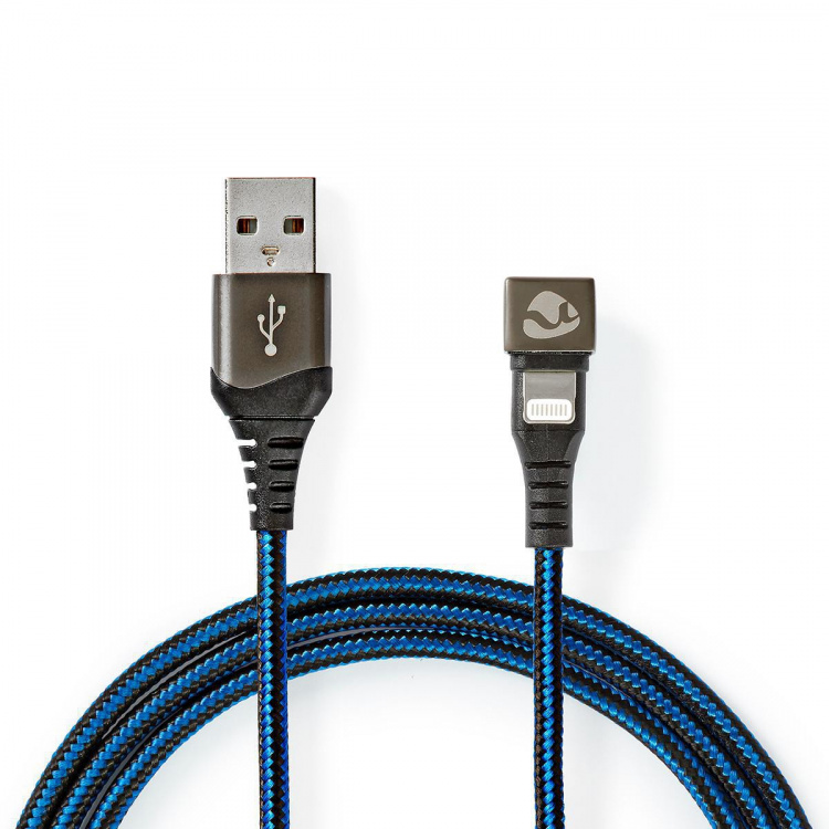 Nedis USB-kabel | USB 2.0 | Apple Lightning 8-Pinners | USB-A Han | 12 W | 480 Mbps | Nikkel belagt | 1.00 m | Rund | Flettet / Nylon | Blå / Sort | Deksel Vindusboks