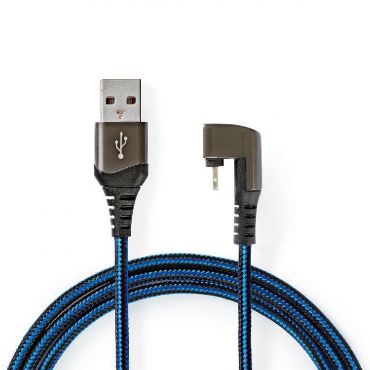 Nedis USB-kabel | USB 2.0 | Apple Lightning 8-Pinners | USB-A Han | 12 W | 480 Mbps | Nikkel belagt | 1.00 m | Rund | Flettet / Nylon | Blå / Sort | Deksel Vindusboks