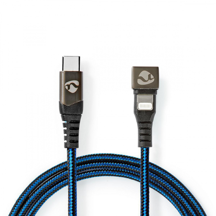 Nedis USB-kabel | USB 2.0 | Apple Lightning 8-Pinners | USB-C™ Hann | 60 W | 480 Mbps | Nikkel belagt | 1.00 m | Rund | Flettet / Nylon | Blå / Sort | Deksel Vindusboks